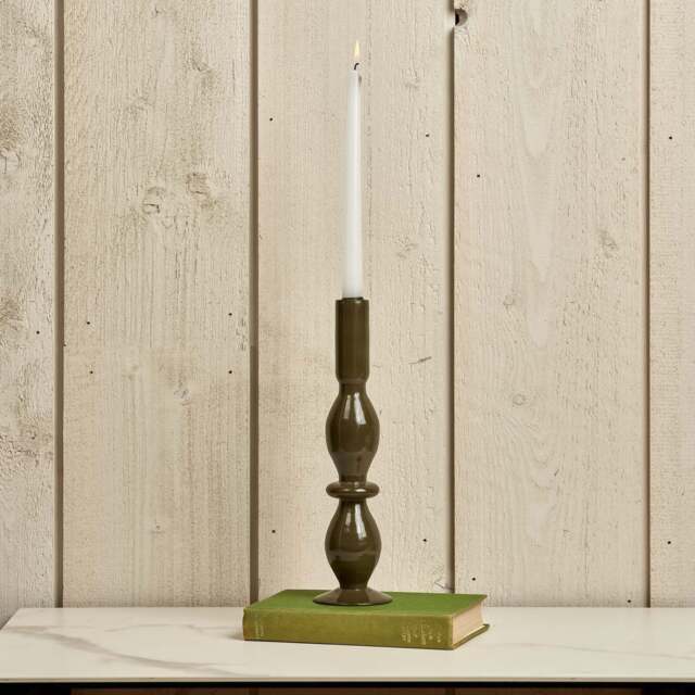 Oval Glass Candle Stick in Green Gold - image 1