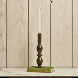 Oval Glass Candle Stick in Green Gold - thumbnail 1