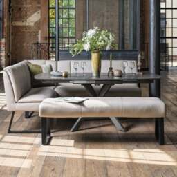 Saturn 130-190cm Motion Table Dark Grey & Sonoma Corner Bench & Low 160cm Bench in Putty - thumbnail 1