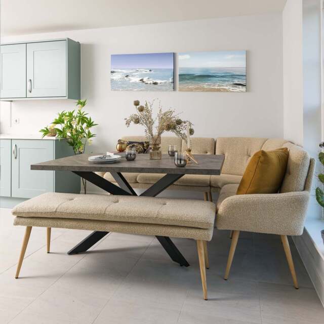 Jupiter 150cm Dining Table - Faux Concrete - With Sloane Corner & Low Bench - image 1