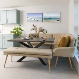Jupiter 150cm Dining Table - Faux Concrete - With Sloane Corner & Low Bench - thumbnail 1