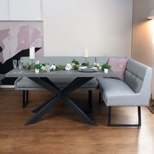 Jupiter 180cm - Faux Concrete - Dining Table & LHF Corner Bench in Light Grey - image 1