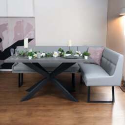 Jupiter 180cm - Faux Concrete - Dining Table & LHF Corner Bench in Light Grey - thumbnail 1
