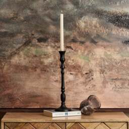 Heptagon Candle Stick in Black with Removable Chimney Bell Tealight Holder in Grey 37.5cm - thumbnail 2