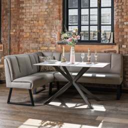 Saturn 135cm Dining Table White & Sonoma Corner Bench in Putty - thumbnail 2