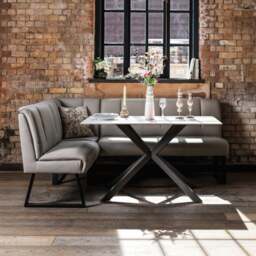 Saturn 135cm Dining Table White & Sonoma Corner Bench in Putty - thumbnail 1