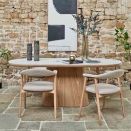 Sutton 200cm Dining Table - Ash with 4x Albi Chairs in Beige with Oiled Oak Legs - thumbnail 1