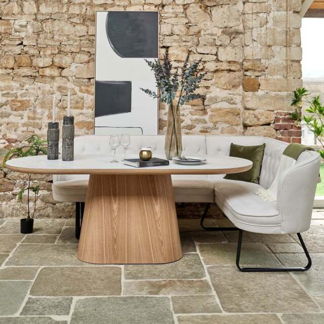 Sutton 200cm Dining Table - Ash with Frampton Corner Bench in White LHF - image 1