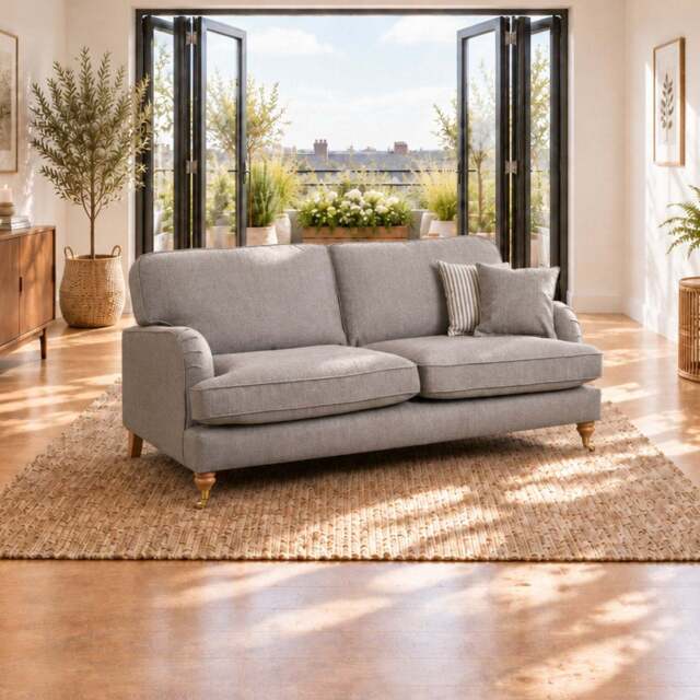 Eastbourne 3 Seater Sofa in Grey with Grey Stripe Cushions - image 1