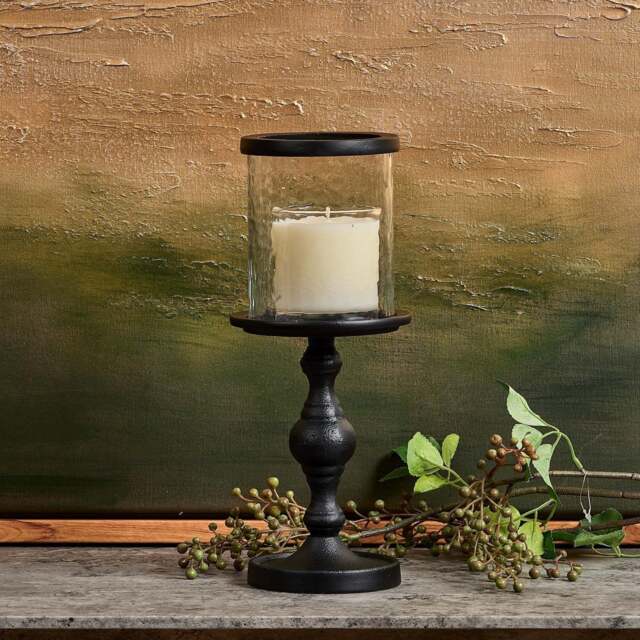 Candle Stand with Glass in Black - Small - image 1