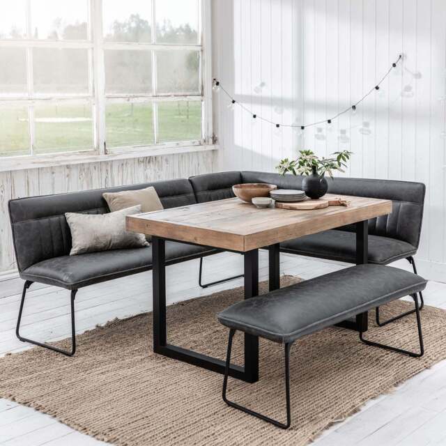 Adelaide 135cm Dining Table with Hardy Corner Bench LHF & Low Bench in Grey - image 1
