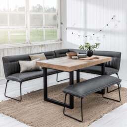 Adelaide 135cm Dining Table with Hardy Corner Bench LHF & Low Bench in Grey - thumbnail 1
