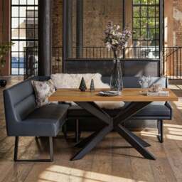Jupiter Dining Set - Smoked Oak - With RHF Corner Bench in Blue - thumbnail 1