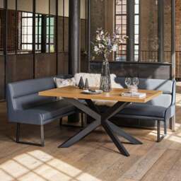 Jupiter Dining Set - Smoked Oak - With RHF Corner Bench in Blue - thumbnail 2