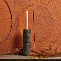 Centre Straight Lines Wooden Candle Holder in Grey Mud - Small - thumbnail 1