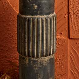Centre Straight Lines Wooden Candle Holder in Grey Mud - Small - thumbnail 2