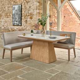 Sutton 160cm Dining Table - Ash with Hampton Corner Bench in Grey LHF - thumbnail 1
