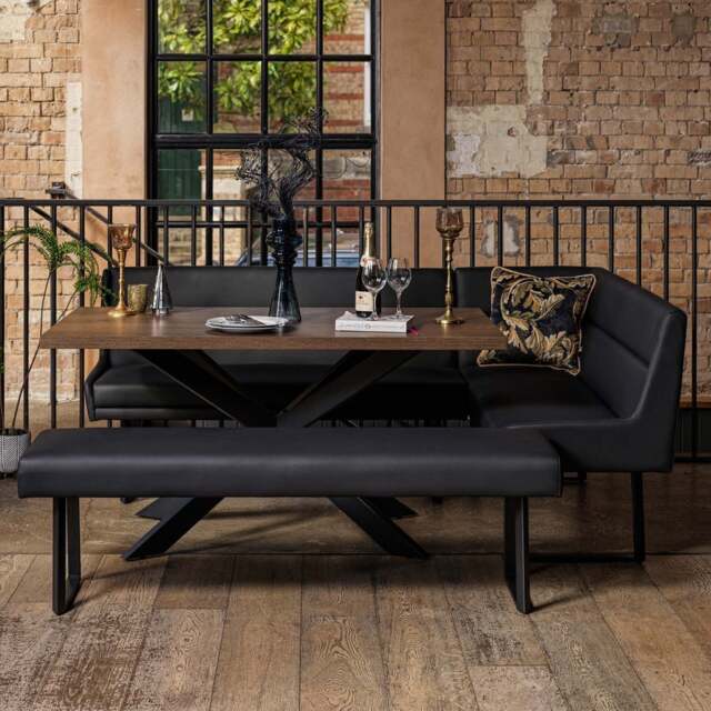Jupiter Dining Set - Dark Oak - With LHF Corner Bench & Low Bench in Black - image 1