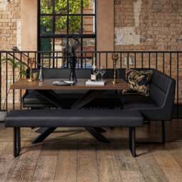 Jupiter Dining Set - Dark Oak - With LHF Corner Bench & Low Bench in Black - thumbnail 1