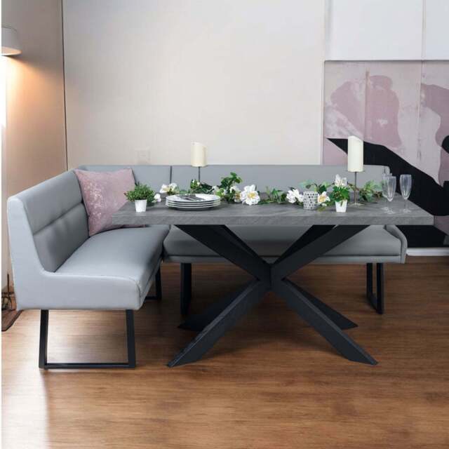 Jupiter 180cm - Faux Concrete - Dining Table & RHF Corner Bench in Light Grey - image 1