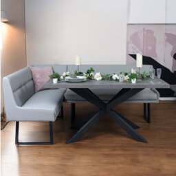 Jupiter 180cm - Faux Concrete - Dining Table & RHF Corner Bench in Light Grey - thumbnail 1