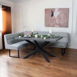 Jupiter 180cm - Faux Concrete - Dining Table & RHF Corner Bench in Light Grey - thumbnail 2