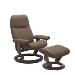 Consul Recliner & Footstool with Classic Base in Batick Mole with Walnut Wood - thumbnail 3