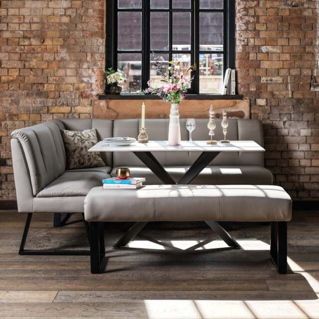 Saturn 135cm Dining Table White & Sonoma Corner with Low Bench 140cm in Putty - image 1