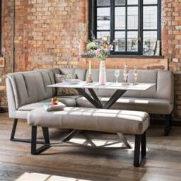 Saturn 135cm Dining Table White & Sonoma Corner with Low Bench 140cm in Putty - thumbnail 2