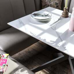Saturn 135cm Dining Table White & Sonoma Corner with Low Bench 140cm in Putty - thumbnail 6