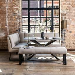 Saturn 135cm Dining Table White & Sonoma Corner with Low Bench 140cm in Putty - thumbnail 4