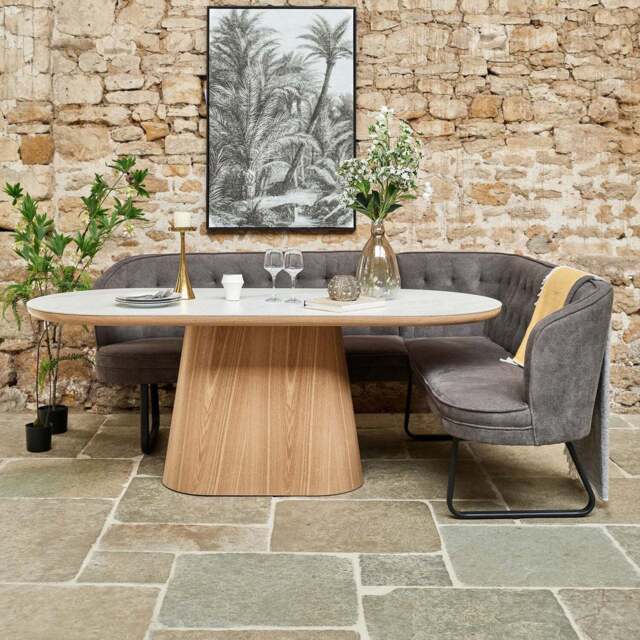 Sutton 200cm Dining Table - Ash with Frampton Corner Bench in Anthracite LHF - image 1