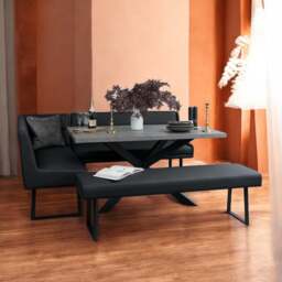 Jupiter 180cm - Faux Concrete - Dining Table & RHF Corner Bench with Flat Bench in Black - thumbnail 2