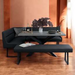 Jupiter 180cm - Faux Concrete - Dining Table & RHF Corner Bench with Flat Bench in Black - thumbnail 1