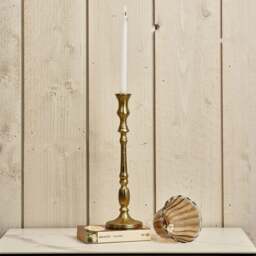 Heptagon Candle Stick in Gold with Removable Lotus Bell Tealight Holder in Brown 37.5cm - thumbnail 2