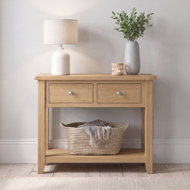 Tetbury Console Table With Shelf in Natural Oak - image 1