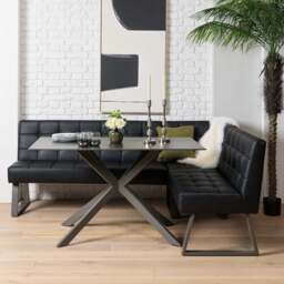 Saturn 135cm Dining Table Dark Grey & Rubix Corner Bench in Black - thumbnail 1