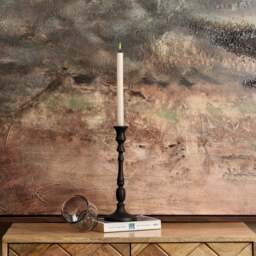 Heptagon Candle Stick in Black with Removable Chimney Bell Tealight Holder in Grey 29cm - thumbnail 2