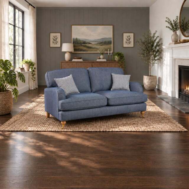 Eastbourne 2 Seater Sofa in Navy with Navy Stripe Cushions - image 1