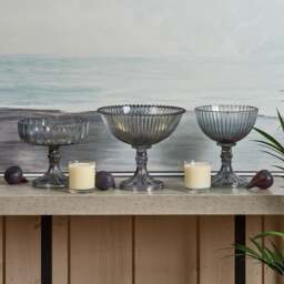 Glass Flat Fruit Bowl with Base in Luster Grey - thumbnail 3