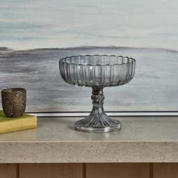 Glass Flat Fruit Bowl with Base in Luster Grey - thumbnail 2