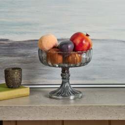 Glass Flat Fruit Bowl with Base in Luster Grey - thumbnail 1