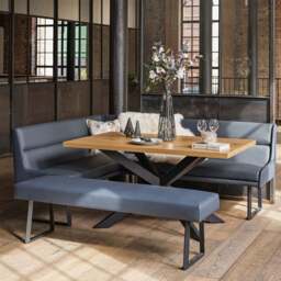 Jupiter Dining Set - Smoked Oak - With RHF Corner Bench & Low Bench in Blue - thumbnail 1