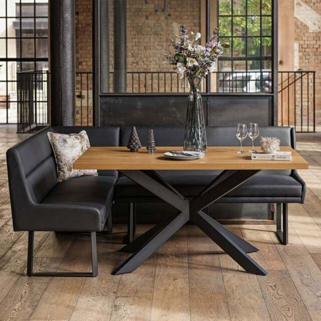 Jupiter Dining Set - Smoked Oak - With RHF Corner Bench in Black - image 1