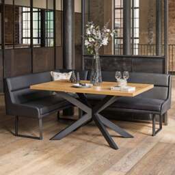 Jupiter Dining Set - Smoked Oak - With RHF Corner Bench in Black - thumbnail 2