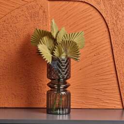 Cut Glass Vase with Diamonds and Lines Design in Luster Grey - Medium - thumbnail 1