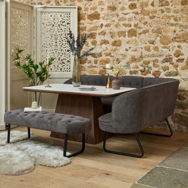 Sutton 160cm Dining Table - Walnut with Frampton Corner Bench LHF & Flat Bench in Anthracite - image 1