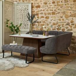 Sutton 160cm Dining Table - Walnut with Frampton Corner Bench LHF & Flat Bench in Anthracite - thumbnail 1