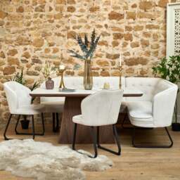 Sutton 160cm Dining Table - Walnut with Frampton Corner Bench LHF & 2x Frampton Chairs in White - thumbnail 2