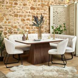 Sutton 160cm Dining Table - Walnut with Frampton Corner Bench LHF & 2x Frampton Chairs in White - thumbnail 1